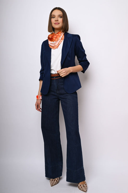 Blazer monopetto con maniche arricciate