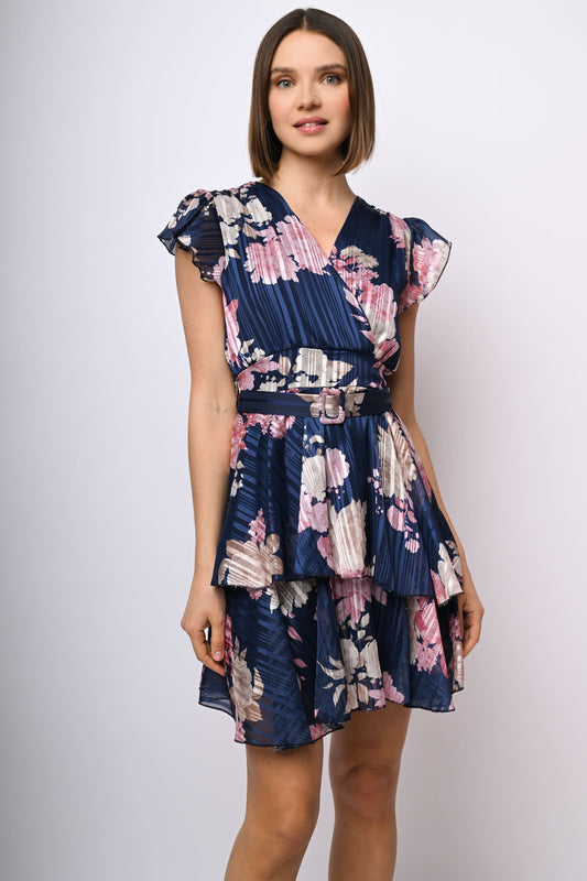 Mini abito in georgette lurex a stampa floreale