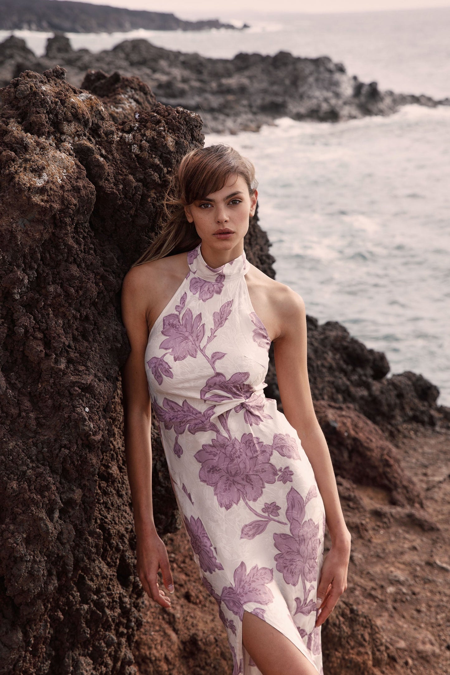 Abito lungo in jacquard floreale