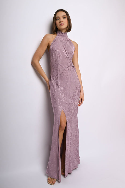 Abito lungo in jacquard floreale