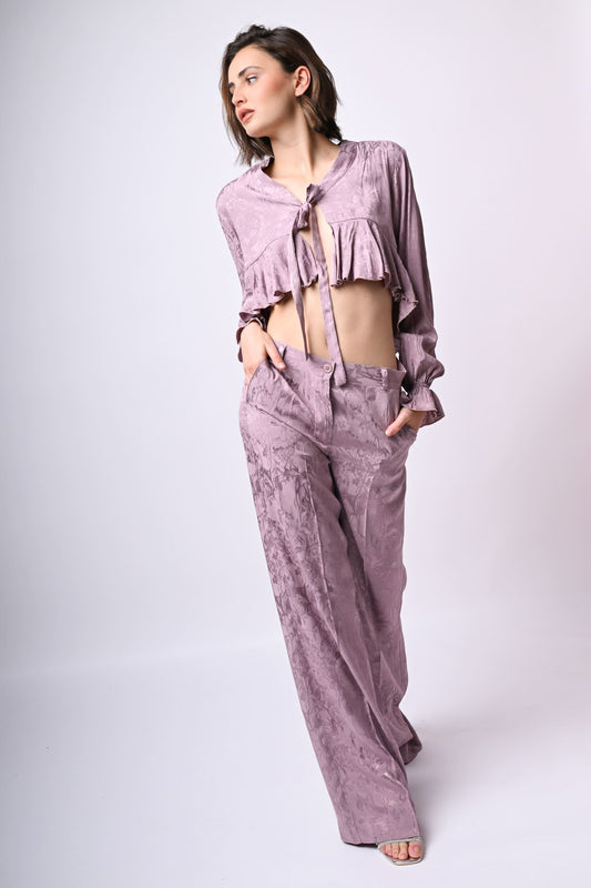 Pantaloni palazzo in jacquard floreale
