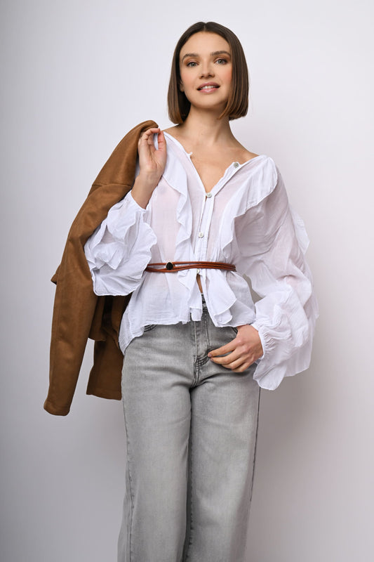 Camicia in mussola di cotone con volants