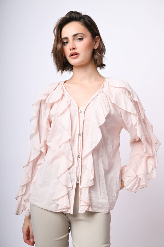 Camicia in mussola di cotone con volants