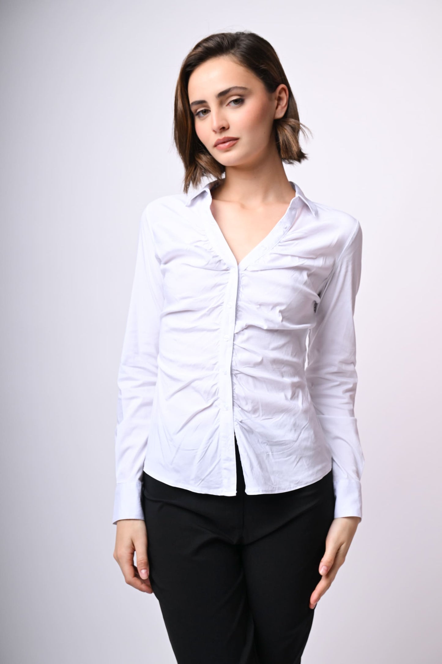 Camicia in cotone con arricciatura