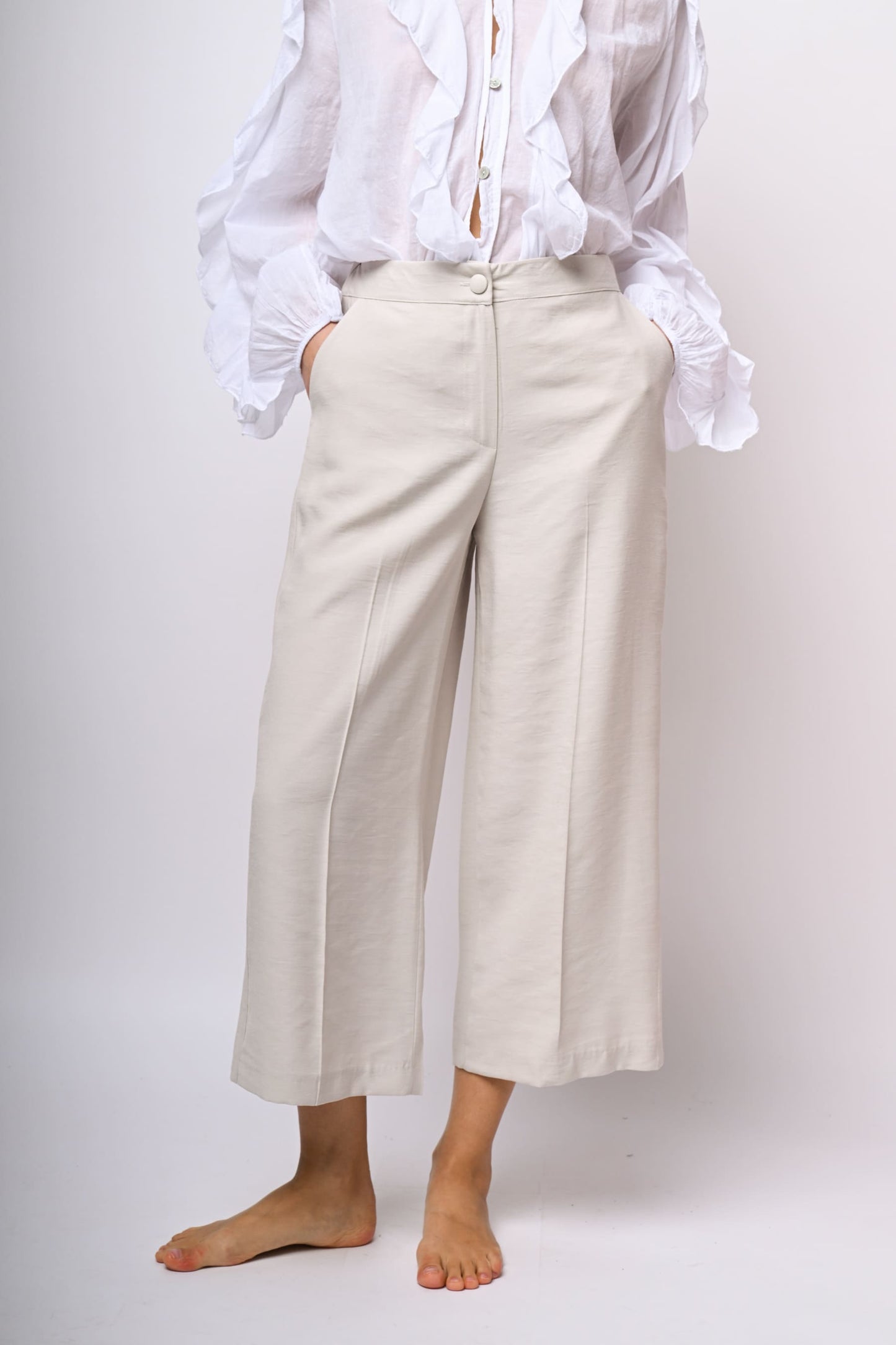 Pantaloni crop misto viscosa